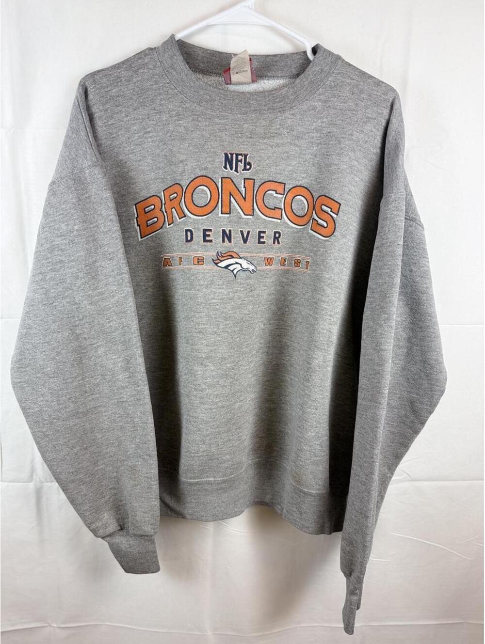 Vintage NFL Denver Broncos Crewneck Sweatshirt 90s Gray Made USA [COPY]
